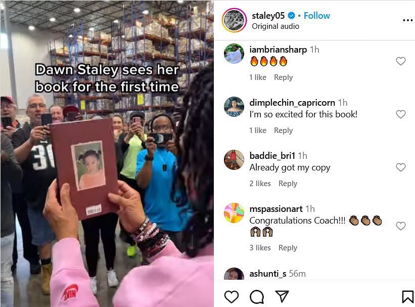 Fans react to Dawn Staley unboxing her books on IG. Image via @staley05